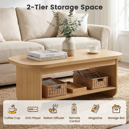 Oval Coffee Table Two Tier Center Table Storage