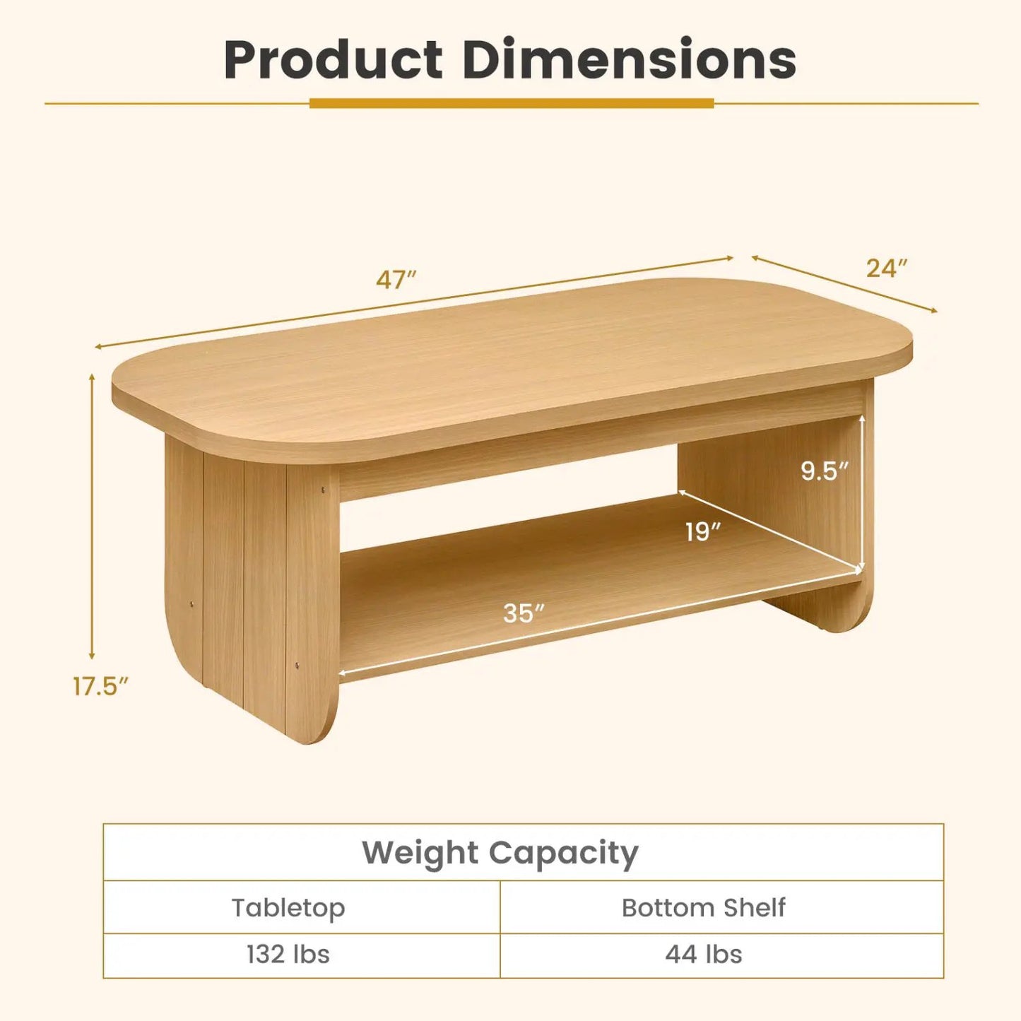 Oval Coffee Table Two Tier Center Table Storage