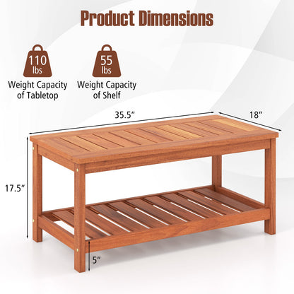 Mesa de centro para patio de 2 niveles con superficie y estante de listones