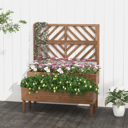 2-Tier Raised Garden Bed with Trellis-Brown