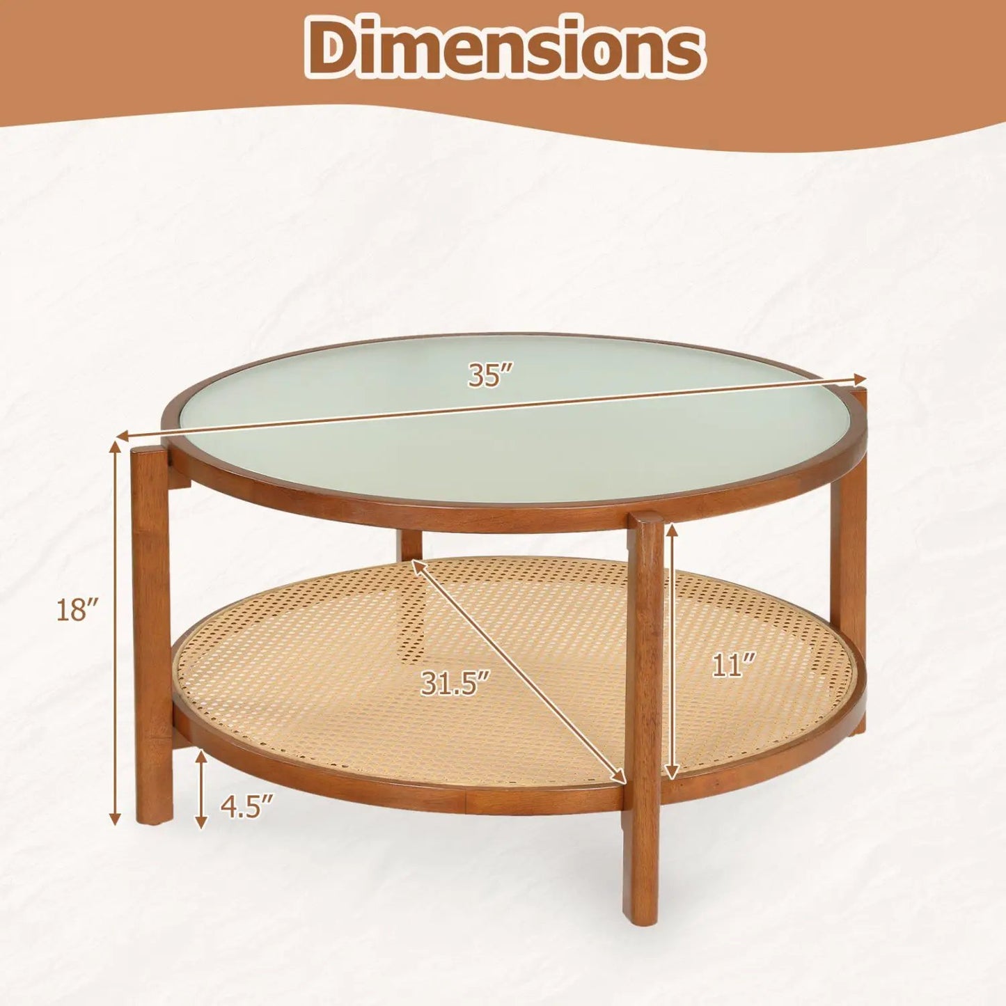 Two Tier Rattan Coffee Table with Frosted Glass