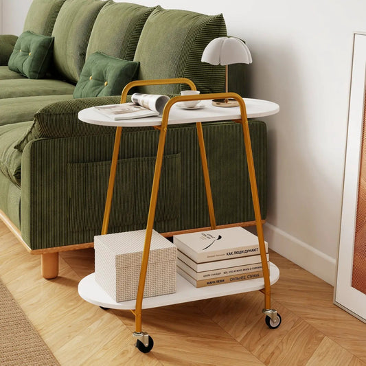 DirectDeals Rolling End Table with Faux Marble Top, storage, gold frame with wheels on Tampa Home & Garden Store