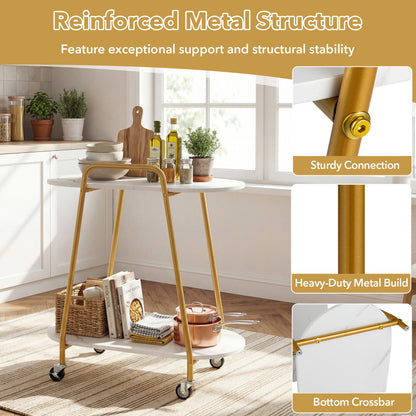 Rolling End Table With Faux Marble Top Surface
