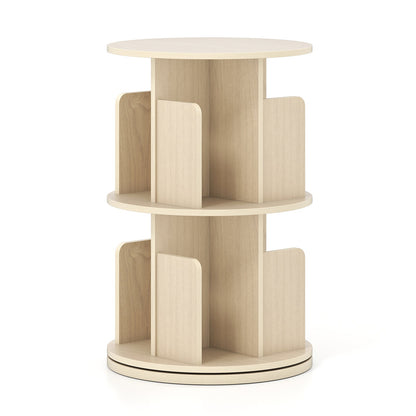 2-Tier Rotating Bookshelf with Dividers and Anti-falling Baffles