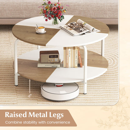 2-Tier Round Coffee Table Metal Frame with Storage Shelf