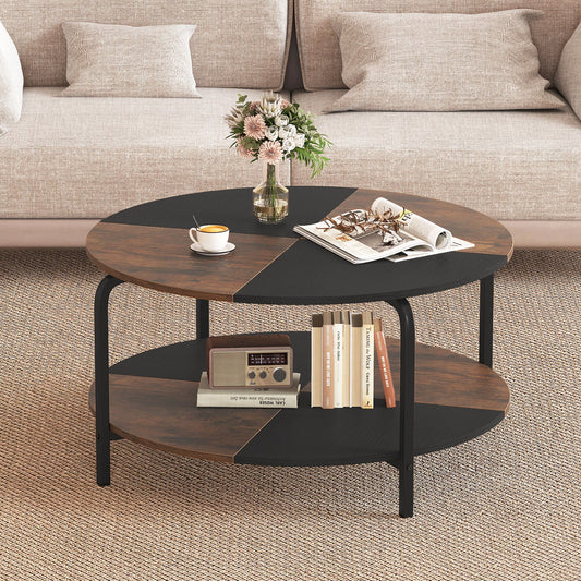 2-Tier Round Coffee Table Metal Frame with Storage Shelf - Tampa Home & Garden Store