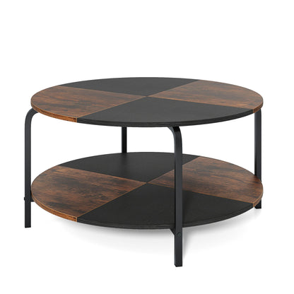 2-Tier Round Coffee Table Metal Frame with Storage Shelf