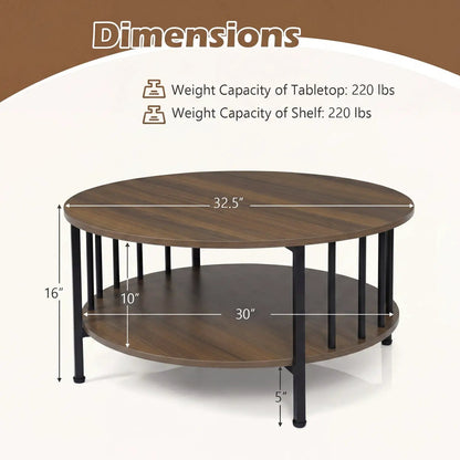Round Coffee Table with Storage and Metal Frame