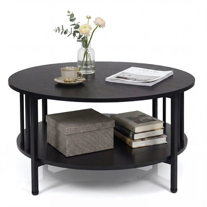 Round Coffee Table with Storage and Metal Frame