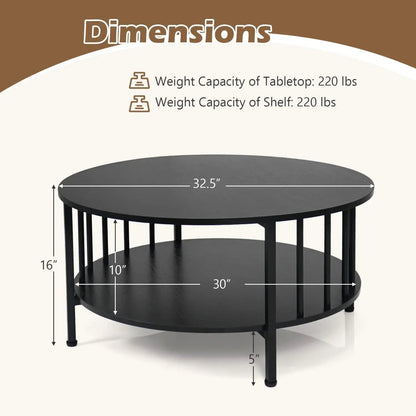 Round Coffee Table with Storage and Metal Frame