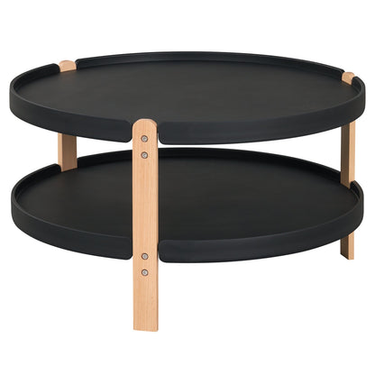 Round coffee table with 2-tier storage, black surfaces and beech wood legs DirectDeals on Tampa Home & Garden Store