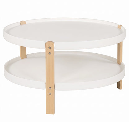 Round coffee table by DirectDeals with 2-tier storage, white tops and beech wood legs on Tampa Home & Garden Store
