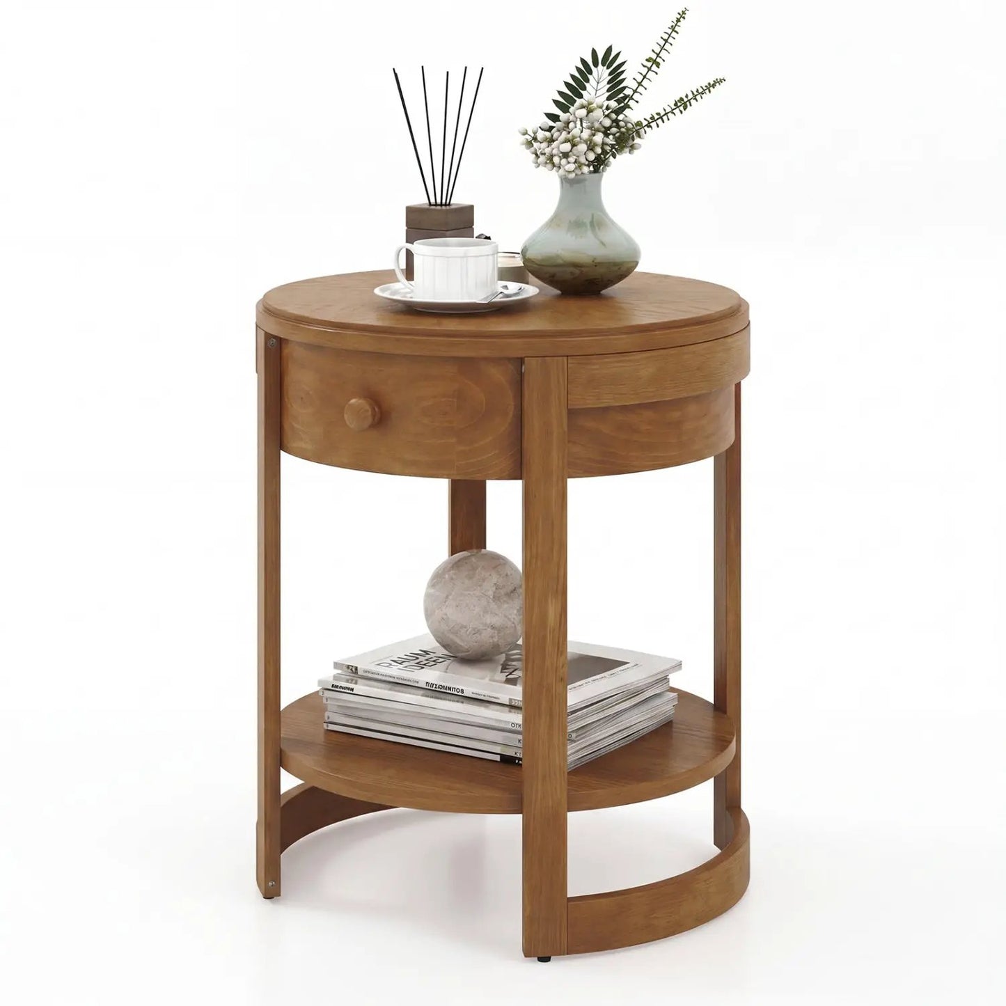 Round End Table Set Of 2 With Drawer For Living