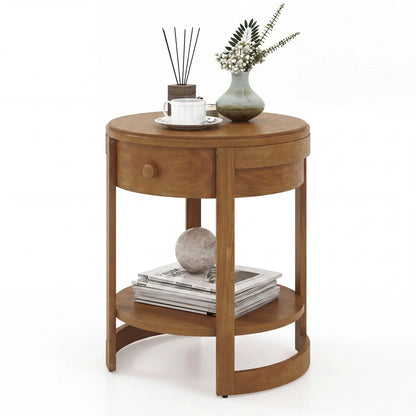 Round End Table Set Of 2 With Drawer For Living