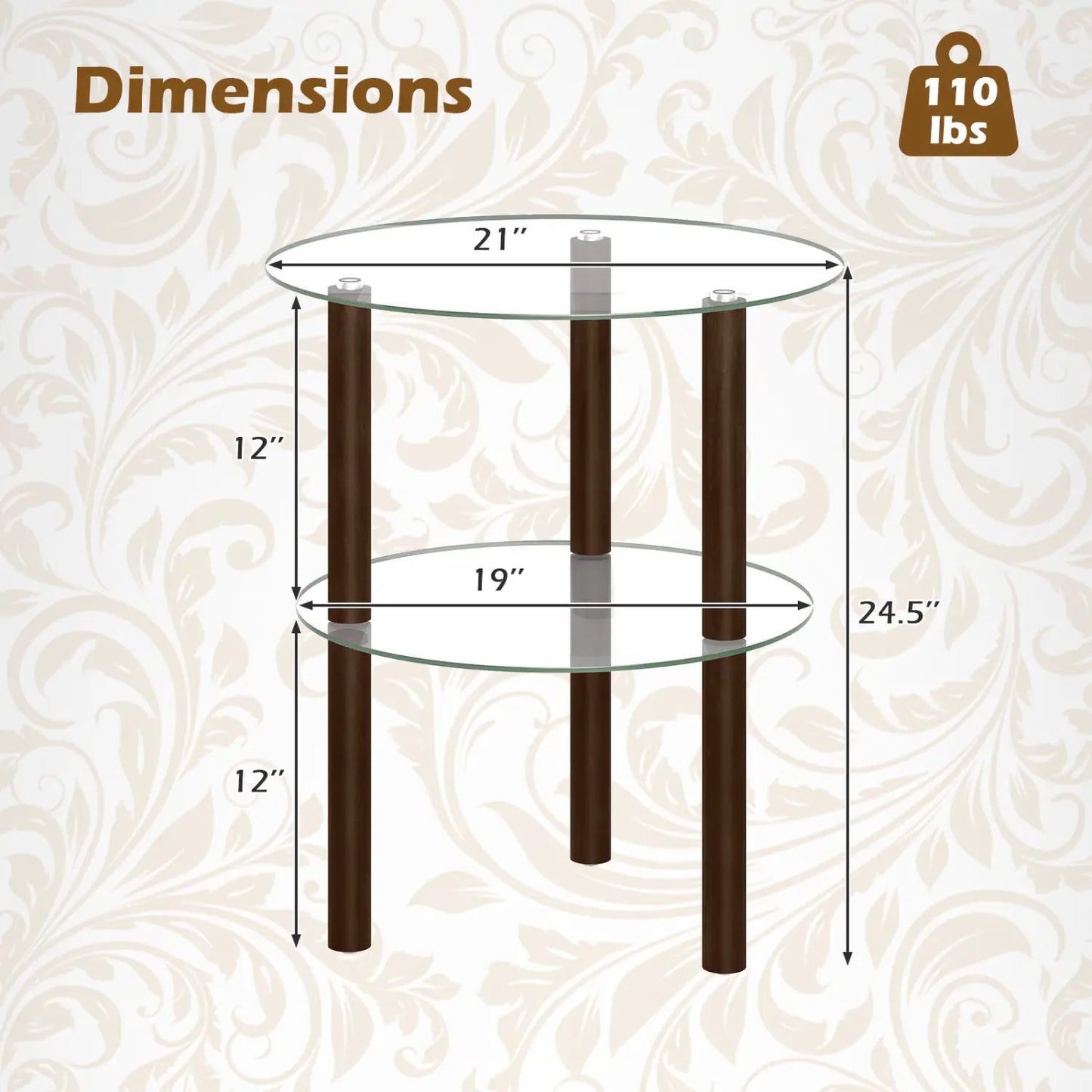 Round End Table with Tempered Glass Top and Shelf