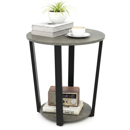Round End Table with Storage and Metal Frame