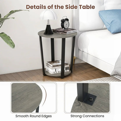 Round End Table with Storage and Metal Frame