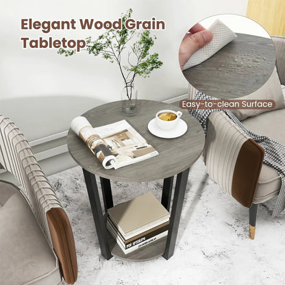 Round End Table with Storage and Metal Frame