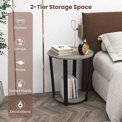 Round End Table with Storage and Metal Frame