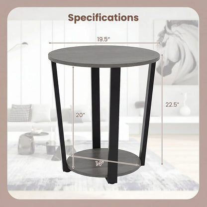 Round End Table with Storage and Metal Frame