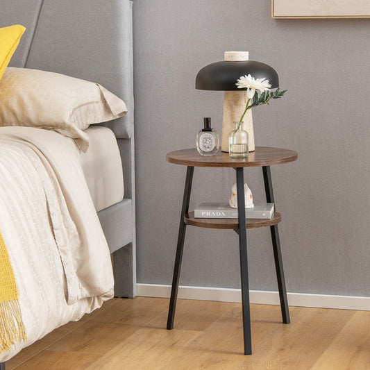 2-Tier Round End Table with Open Shelf and Triangular Metal Frame - Tampa Home & Garden Store