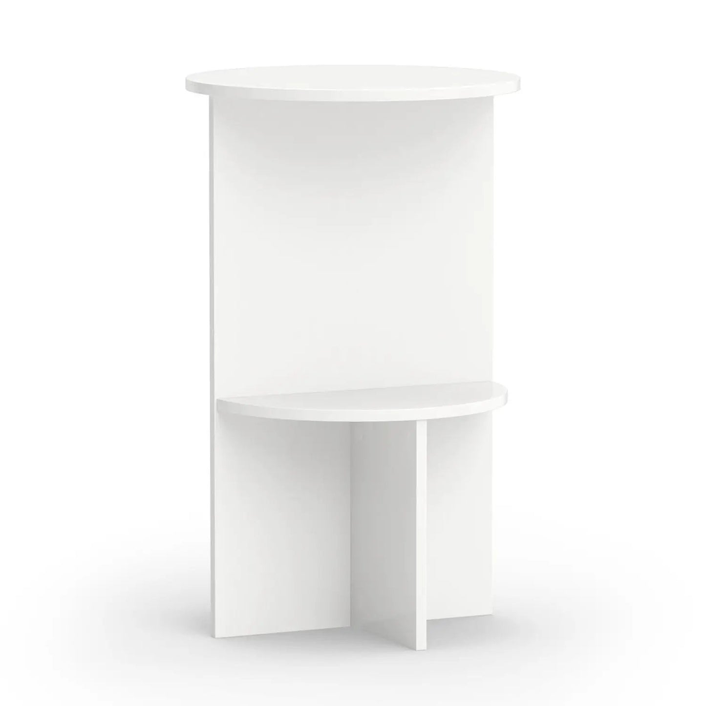 Round Side Table With Storage Shelf, 2-Tier White