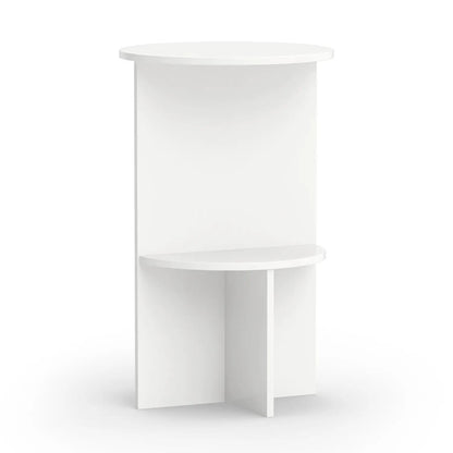 Round Side Table With Storage Shelf, 2-Tier White