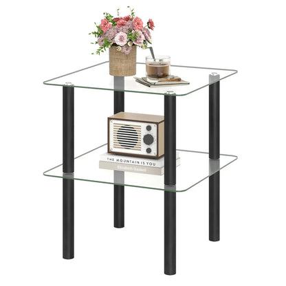 Square End Table With Tempered Glass Top