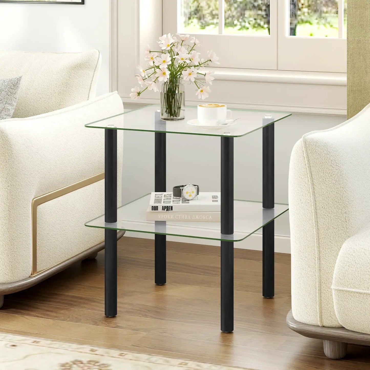 Square End Table With Tempered Glass Top