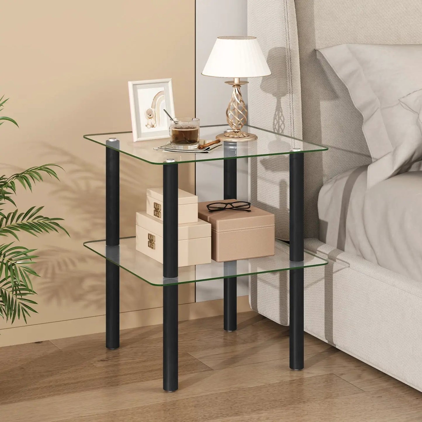 Square End Table With Tempered Glass Top