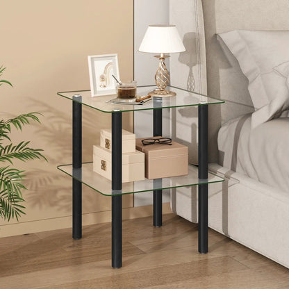 Square End Table With Tempered Glass Top