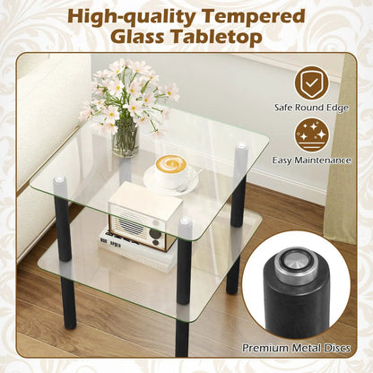 Square End Table With Tempered Glass Top