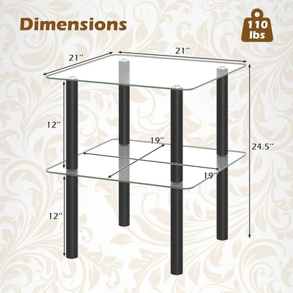 Square End Table With Tempered Glass Top