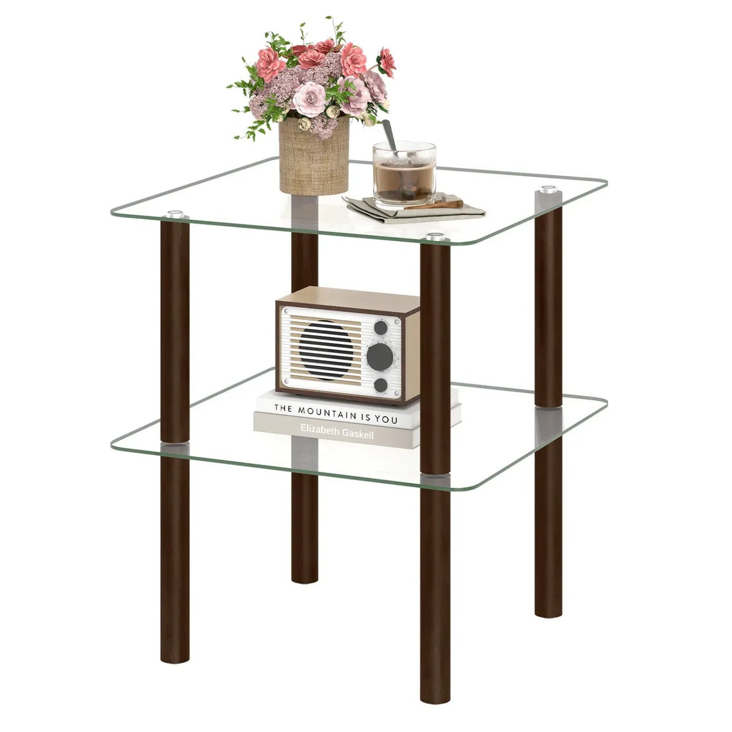 Square End Table With Tempered Glass Top