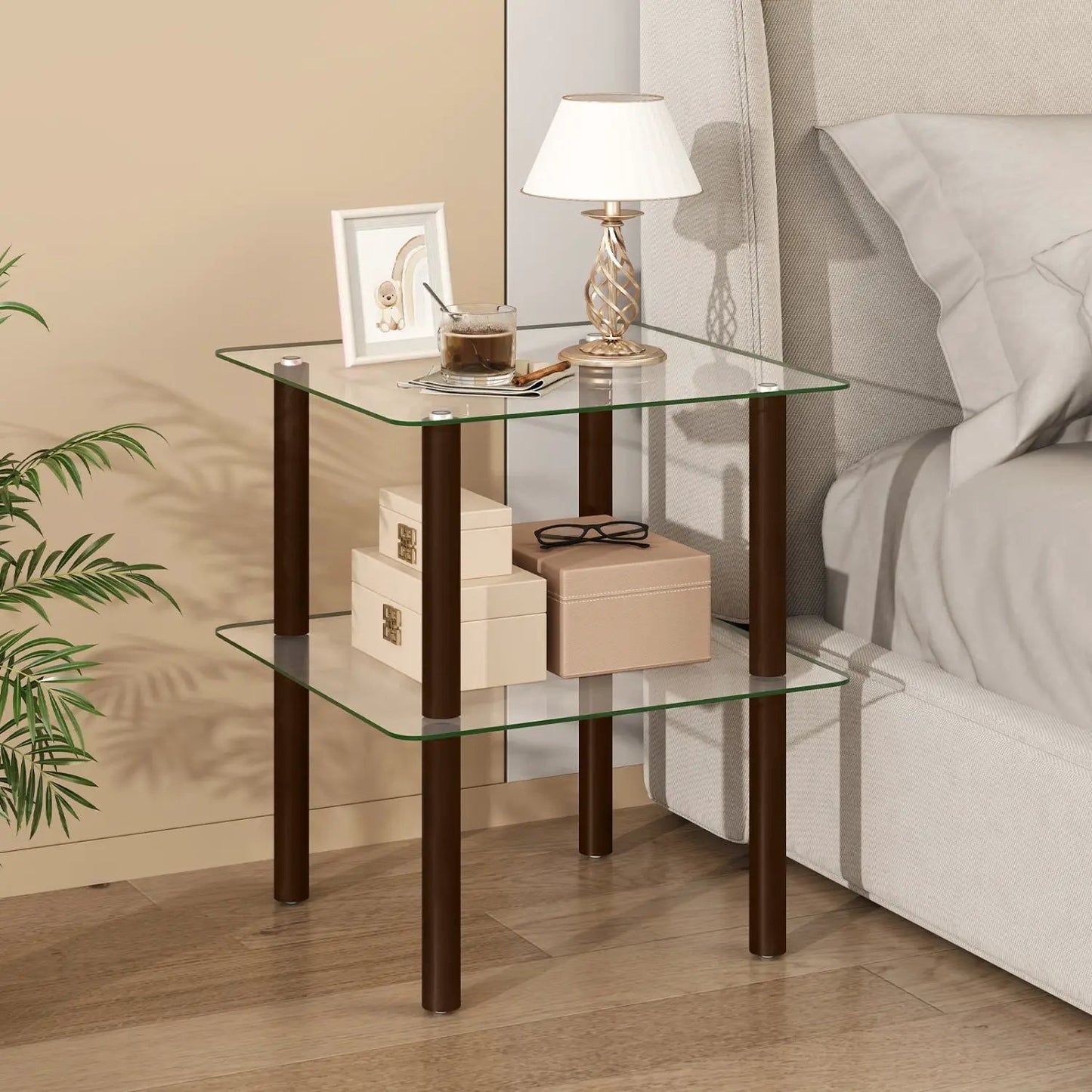 Square End Table With Tempered Glass Top