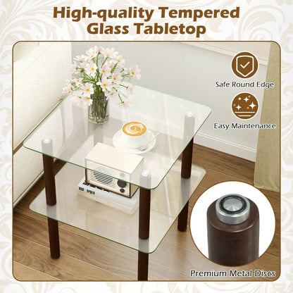 Square End Table With Tempered Glass Top