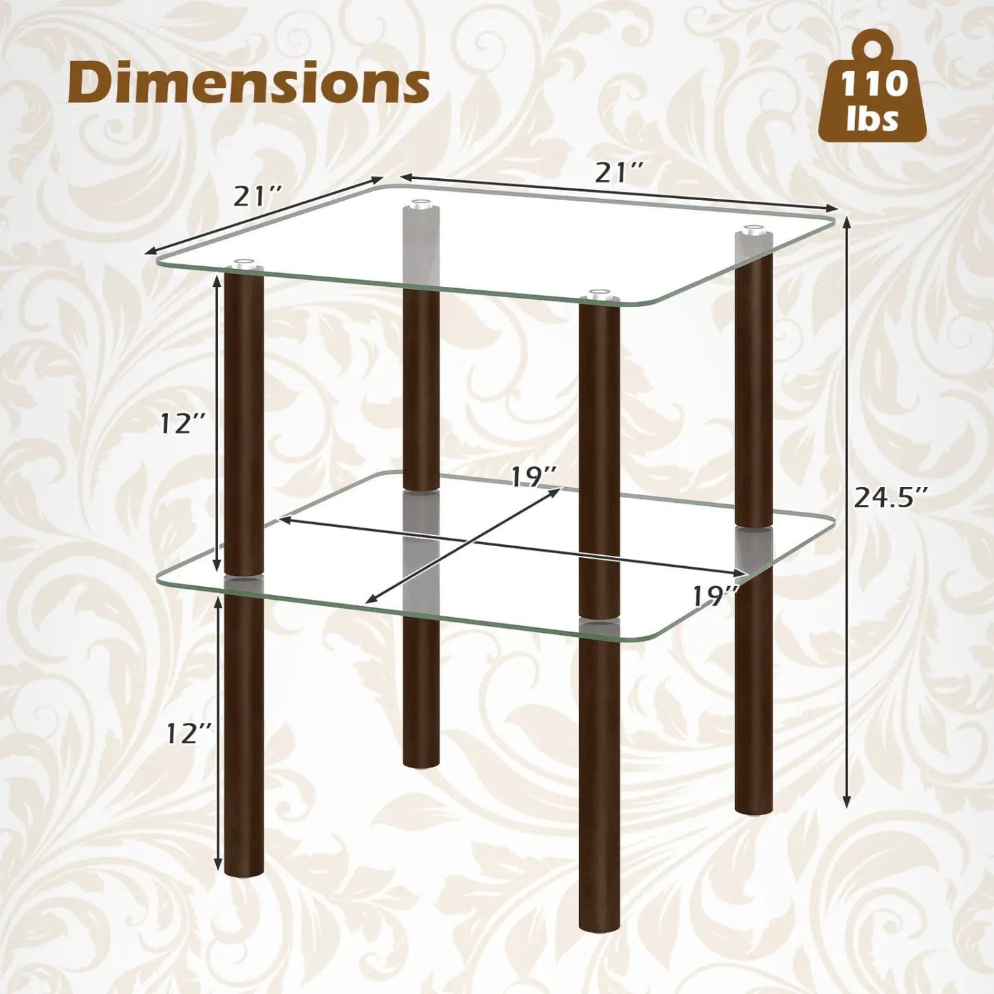 Square End Table With Tempered Glass Top