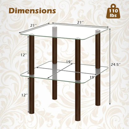 Square End Table With Tempered Glass Top