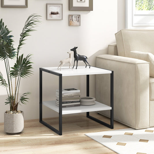 2-Tier Square End Table with Storage Shelf Reversible Design-White - Tampa Home & Garden Store