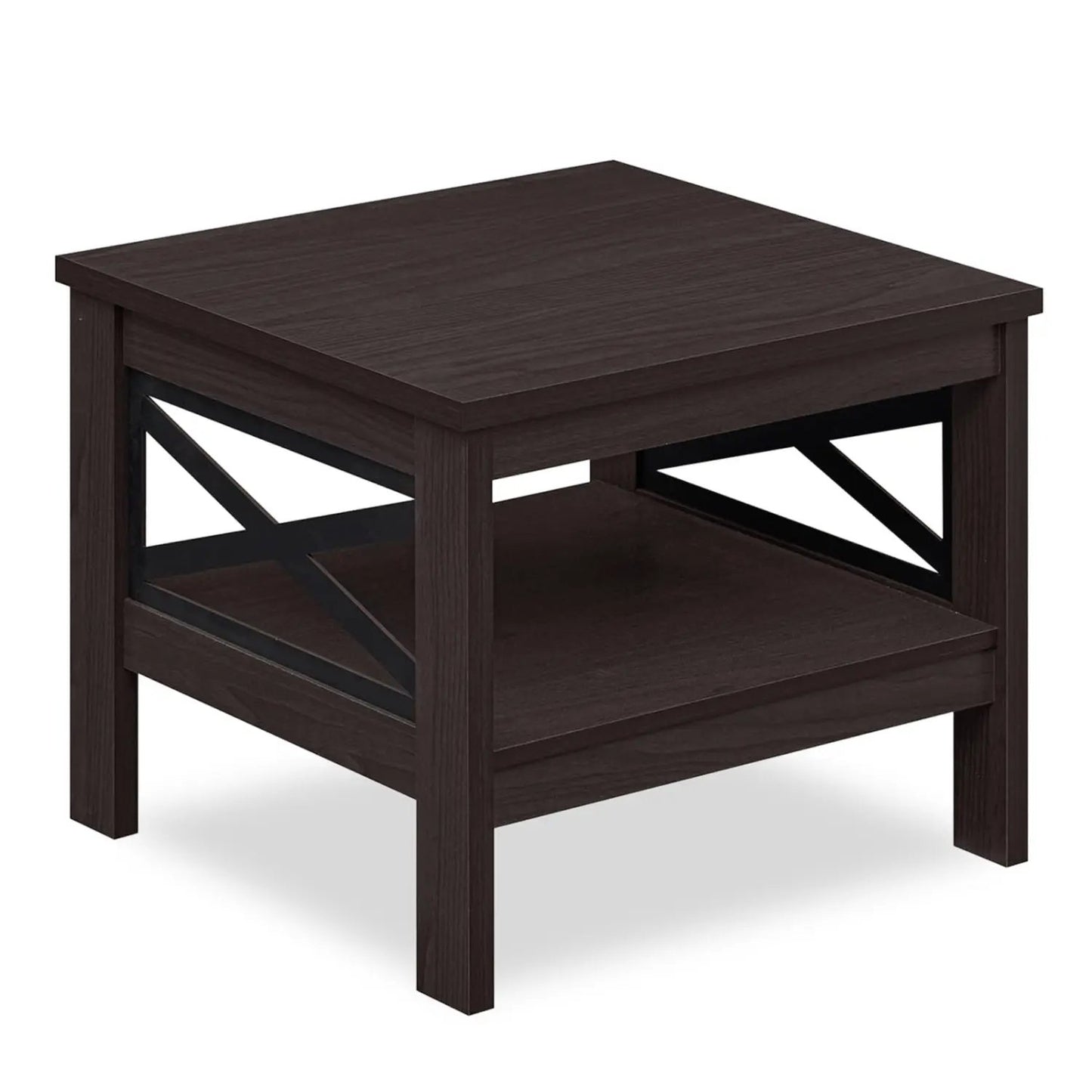 Square Side Table With Storage Shelf and X Frame