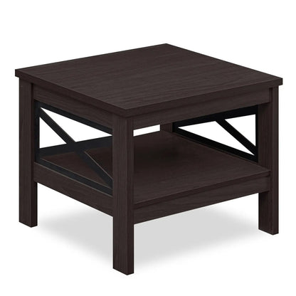 Square Side Table With Storage Shelf and X Frame