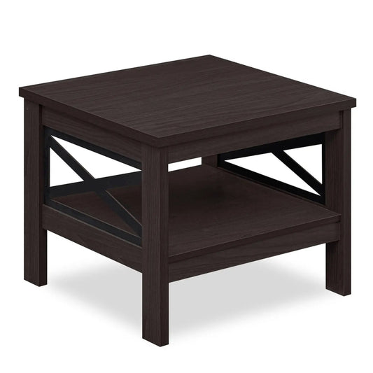DirectDeals 2-Tier Square Side Table with storage shelf and X-frame in dark brown wood on Tampa Home & Garden Store