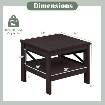 Square Side Table With Storage Shelf and X Frame