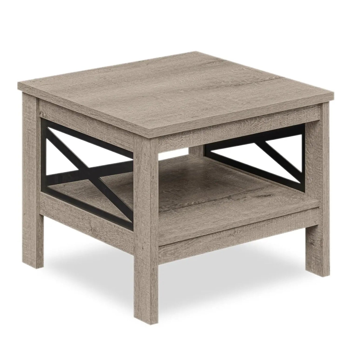 Square Side Table With Storage Shelf and X Frame
