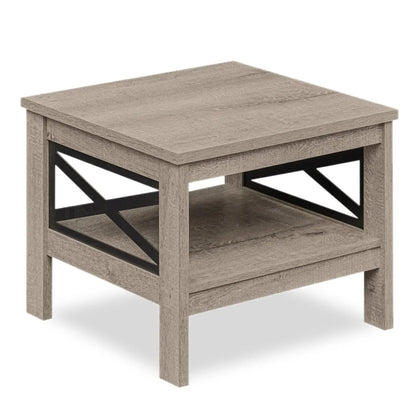 Square Side Table With Storage Shelf and X Frame
