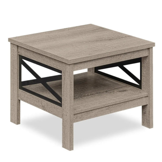 2-Tier Square Side Table with Storage Shelf and X-Frame, gray wood finish DirectDeals on Tampa Home & Garden Store