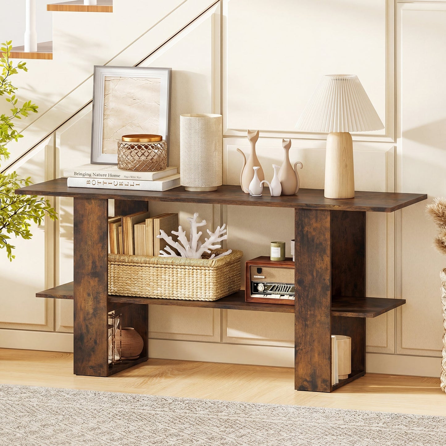 2-Tier TV Stand with Storage for TVs up to 55 Inch Console Table with Open Shelf