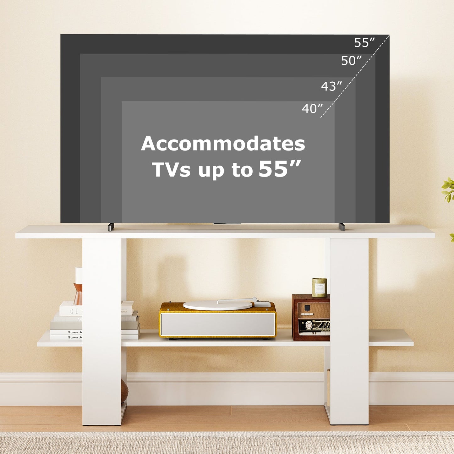 2-Tier TV Stand with Storage for TVs up to 55 Inch Console Table with Open Shelf