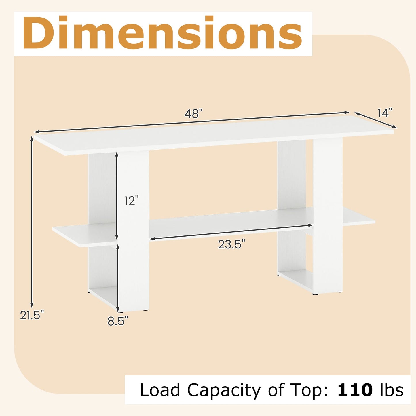 2-Tier TV Stand with Storage for TVs up to 55 Inch Console Table with Open Shelf