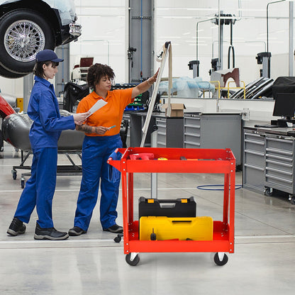 Carro utilitario de 2 niveles con asa y estructura de metal resistente - Rojo